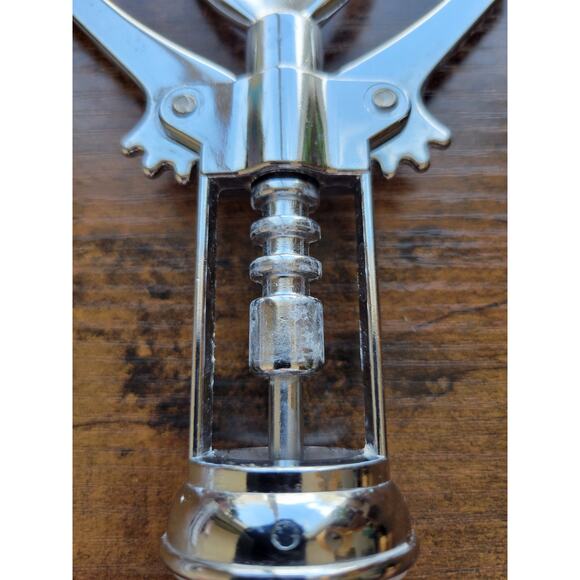 Silver Corkscrew Wine Bottle Opener w/Fins - Push Down - Used - Italy - Picture 9 of 10